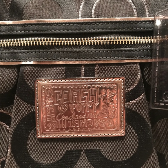 COACH BLACK SILVER POPPY OP ART GLAM TOTE - Picture 3 of 8